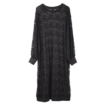 Load image into Gallery viewer, [EAM] Women Black Lace Hollow Out Long Big Size Dress New Round Neck Long Sleeve Loose Fit Fashion Tide Spring Summer 2020
