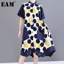 Load image into Gallery viewer, [EAM] Women Dot Printed Irregular Big Size Shirt Dress New Stand Collar Short Sleeve Loose Fit Fashion Spring Summer 2020 1W181
