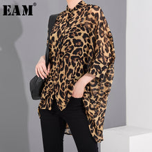 Load image into Gallery viewer, [EAM] Women Leopard Printed Chiffon Big Size Blouse New Lapel Three-quarter Sleeve Loose Shirt Fashion Spring Summer 2020 1U0110
