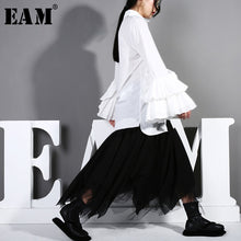 Load image into Gallery viewer, [EAM] Women White Cuff Pleated Split Temperament Blouse New Lapel Long Sleeve Loose Fit Shirt Fashion Spring Summer 2020 T16201
