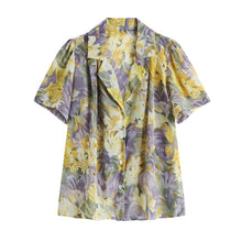 Load image into Gallery viewer, [EAM] Women Yellow Pattern Printed Chiffon Big Size Blouse New Lapel Short Sleeve Loose Shirt Fashion Spring Summer 2020 1W833
