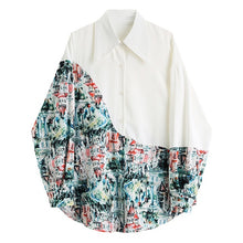 Load image into Gallery viewer, [EAM] Women White Pattern Printed Big Size Blouse New Lapel Long Sleeve Loose Fit Shirt Fashion Tide Spring Summer 2020 1U979
