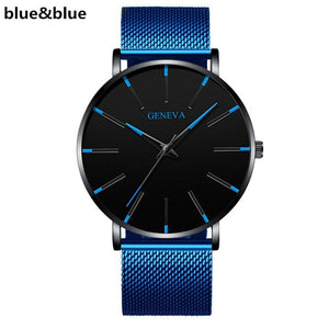 GENENA Luxury Men‘s Watch Fashion Mens Watches Brand Blue Mesh Belt Business Watch Men Quartz Wristwatch Clock Relogio Masculino