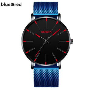 GENENA Luxury Men‘s Watch Fashion Mens Watches Brand Blue Mesh Belt Business Watch Men Quartz Wristwatch Clock Relogio Masculino