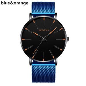 GENENA Luxury Men‘s Watch Fashion Mens Watches Brand Blue Mesh Belt Business Watch Men Quartz Wristwatch Clock Relogio Masculino