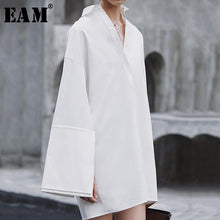 Load image into Gallery viewer, [EAM] 2020 New Spring Autumn Turn-down Collar Long Sleeve Spliced Loose big size Temperament Dress Women Blouse Fashion JX816
