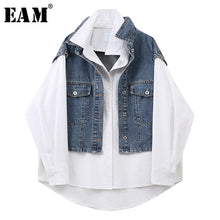 Load image into Gallery viewer, [EAM] Women White Irregular Denim  Big Size Blouse New Lapel Long Sleeve Loose Fit Shirt Fashion Tide Spring Summer 2020 1X255
