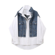 Load image into Gallery viewer, [EAM] Women White Irregular Denim  Big Size Blouse New Lapel Long Sleeve Loose Fit Shirt Fashion Tide Spring Summer 2020 1X255
