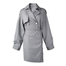 Load image into Gallery viewer, [EAM] Women Gray Brief Button Split Irregular Dress New Lapel Long Sleeve Loose Fit Fashion Tide Spring Summer 2020 1U99202
