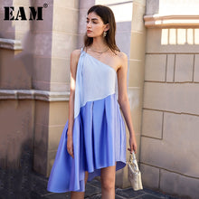 Load image into Gallery viewer, [EAM] Women Blue Irregular Split Joint Dress New Asymmetrical Collar Sleeveless Loose Fit Fashion Tide Spring Summer 2020 1W839
