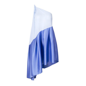 [EAM] Women Blue Irregular Split Joint Dress New Asymmetrical Collar Sleeveless Loose Fit Fashion Tide Spring Summer 2020 1W839