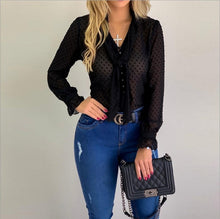 Load image into Gallery viewer, Women New Fashion Elegant Chiffon Blouses Long Sleeve V-neck Shirt Office Blouse Slim Casual Tops Female Polka Dot Top
