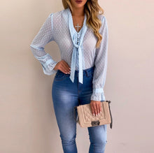 Load image into Gallery viewer, Women New Fashion Elegant Chiffon Blouses Long Sleeve V-neck Shirt Office Blouse Slim Casual Tops Female Polka Dot Top
