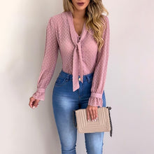 Load image into Gallery viewer, Women New Fashion Elegant Chiffon Blouses Long Sleeve V-neck Shirt Office Blouse Slim Casual Tops Female Polka Dot Top
