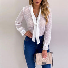 Load image into Gallery viewer, Women New Fashion Elegant Chiffon Blouses Long Sleeve V-neck Shirt Office Blouse Slim Casual Tops Female Polka Dot Top
