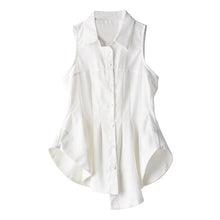 Load image into Gallery viewer, [EAM] Women White Pleated Irregular Stitch Blouse New Lapel Sleeveless Loose Fit Shirt Fashion Tide Spring Summer 2020 1T97600
