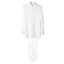 Load image into Gallery viewer, [EAM] Women White Rhinestone Tassels Big Size Blouse New Lapel Long Sleeve Loose Fit Shirt Fashion Spring Autumn 2020 JX70400
