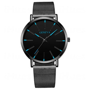 Men's Fashion Ultra Thin Watches Simple Men Business Stainless Steel Mesh Belt Quartz Watch Leather Strap Gift for Boyfriend