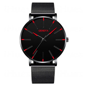 Men's Fashion Ultra Thin Watches Simple Men Business Stainless Steel Mesh Belt Quartz Watch Leather Strap Gift for Boyfriend