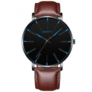 Men's Fashion Ultra Thin Watches Simple Men Business Stainless Steel Mesh Belt Quartz Watch Leather Strap Gift for Boyfriend