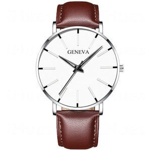 Men's Fashion Ultra Thin Watches Simple Men Business Stainless Steel Mesh Belt Quartz Watch Leather Strap Gift for Boyfriend