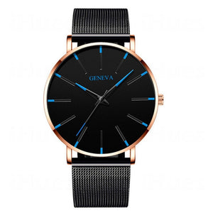 Men's Fashion Ultra Thin Watches Simple Men Business Stainless Steel Mesh Belt Quartz Watch Leather Strap Gift for Boyfriend