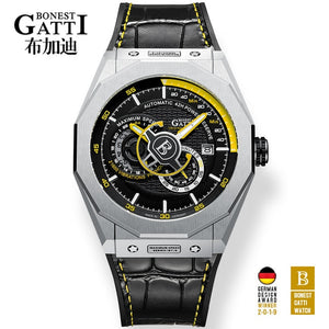 Automatic Mechanical Watch Men Top Brand GATTI Luxury Leather Mens Wristwatches Waterproof Sports Blue Watches Relogio Masculino