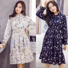 Load image into Gallery viewer, Plus Size 2020 Women Autumn Dresses Bohemian Long Sleeve Chiffon Shirt  Dress White Bow Floral Boho Club Party Dress Winter 3XL
