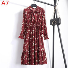 Load image into Gallery viewer, Plus Size 2020 Women Autumn Dresses Bohemian Long Sleeve Chiffon Shirt  Dress White Bow Floral Boho Club Party Dress Winter 3XL
