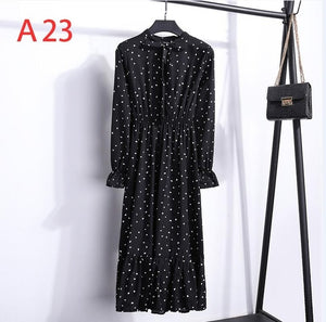 Plus Size 2020 Women Autumn Dresses Bohemian Long Sleeve Chiffon Shirt  Dress White Bow Floral Boho Club Party Dress Winter 3XL