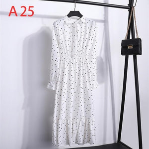 Plus Size 2020 Women Autumn Dresses Bohemian Long Sleeve Chiffon Shirt  Dress White Bow Floral Boho Club Party Dress Winter 3XL