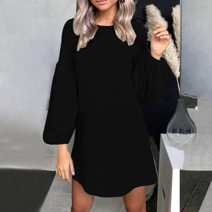 Dress Women Winter Mini Dress Classic Floral Printed Long Sleeve O-Neck Loose Warm Dress Black Streetwear Vestido 2020