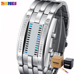 SKMEI Fashion Creative Sport Watch Men Stainless Steel Strap LED Display Watches 5Bar Waterproof Digital Watch reloj hombre 0926