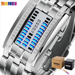 SKMEI Fashion Creative Sport Watch Men Stainless Steel Strap LED Display Watches 5Bar Waterproof Digital Watch reloj hombre 0926