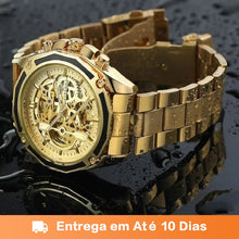 Load image into Gallery viewer, Relogio Masculino Luxo Inox Automatico Esqueletizado F1030 funddo Golden
