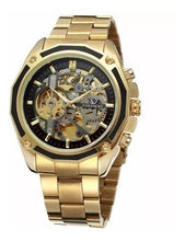 Load image into Gallery viewer, Relogio Masculino Luxo Inox Automatico Esqueletizado F1030 funddo Golden
