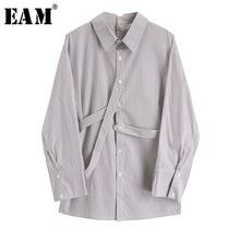 Load image into Gallery viewer, [EAM] Women Striped Split Irregular Leisure Blouse New Lapel Long Sleeve Loose Fit Shirt Fashion Tide Spring Autumn 2020 1X765
