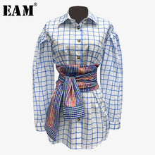 Load image into Gallery viewer, [EAM] Women Blue Plaid Split Joint Big Size Blouse New Lapel Long Sleeve Loose Fit Shirt Fashion Tide Spring Autumn 2020 1X792
