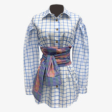 Load image into Gallery viewer, [EAM] Women Blue Plaid Split Joint Big Size Blouse New Lapel Long Sleeve Loose Fit Shirt Fashion Tide Spring Autumn 2020 1X792
