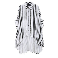 Load image into Gallery viewer, [EAM] Women Black Striped Irregular Big Size Blouse New Lapel Half Sleeve Loose Fit Shirt Fashion Tide Spring Summer 2020 1X922
