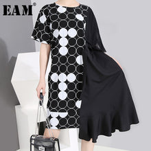 Load image into Gallery viewer, [EAM] Women Black Dot Printed Irregular Midi Dress New Round Neck Short Sleeve Loose Fit Fashion Tide Spring Summer 2020 1Y138
