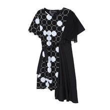 Load image into Gallery viewer, [EAM] Women Black Dot Printed Irregular Midi Dress New Round Neck Short Sleeve Loose Fit Fashion Tide Spring Summer 2020 1Y138
