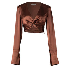 Load image into Gallery viewer, [EAM] Women Brief Pleated Temperament Short Blouse New V-collar Long Sleeve Loose Fit Shirt Fashion Spring Autumn 2020 1Y632
