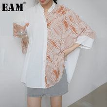 Load image into Gallery viewer, [EAM] Women Pattern Printed Big Size Blouse New Stand Collar Three-quarter Sleeve Loose Shirt Fashion Spring Summer 2020 1Y622
