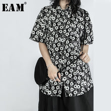 Load image into Gallery viewer, [EAM] Women Black Pattern Printed Big Size Blouse New Lapel Half Sleeve Loose Fit Shirt Fashion Tide Spring Summer 2020 1X310
