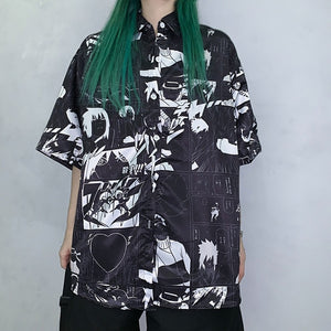 Anime Naruto Manga Print Summer Women Button Up Shirt Short Sleeve  Harajuku Streetwear Clothes Blouse Graphic Cardigan