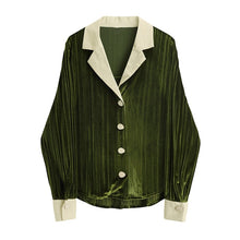 Load image into Gallery viewer, [EAM] Women Green Velvet Split Temperament Blouse New Lapel Long Sleeve Loose Fit Shirt Fashion Tide Spring Autumn 2020 1X741
