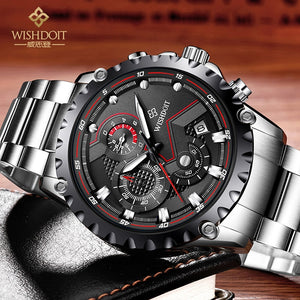 WISHDOIT Men's Watch Top Brand Stainless Steel Waterproof Luminous Quartz Watch Men's Fashion Chronograph Men's Sports Watch