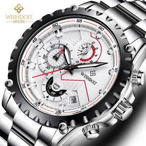 WISHDOIT Men's Watch Top Brand Stainless Steel Waterproof Luminous Quartz Watch Men's Fashion Chronograph Men's Sports Watch