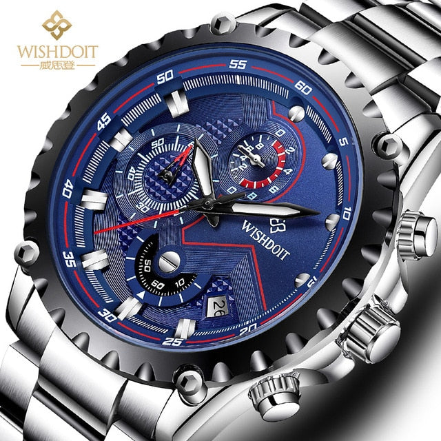 WISHDOIT Men's Watch Top Brand Stainless Steel Waterproof Luminous Quartz Watch Men's Fashion Chronograph Men's Sports Watch